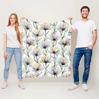 Abstract Alcohol Wash Pen and Ink Large Flowers Fleece Blanket