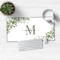 Elegant Eucalyptus Botanical Monogram Desk Mat