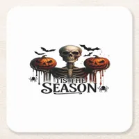 Halloween Skull Skeleton Square Paper Coaster