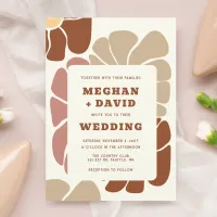 Terracotta Retro Groovy Boho Chic Floral Wedding Invitation