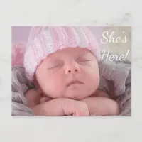 She's Here Birthday Announcement for a Baby Girl