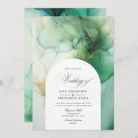 Green and Ivory Alcohol Ink Wedding Invitation