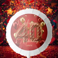 Luxury Glam Red and Gold 40th Birthday Celebration Balloon