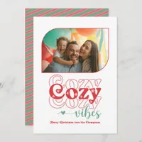 Classic Retro Cozy Vibes Only Christmas Photo Holiday Card