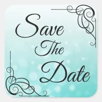 Save the Date Teal Bubbles Wedding Sticker