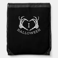 Halloween Skeleton Heart Fall Drawstring Bag