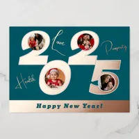 2025 real rose gold foil 4 pictures happy new year foil holiday card