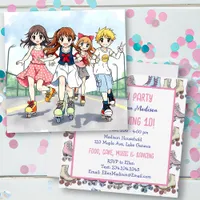 Anime Roller-Skating Themed Birthday Party Invitation