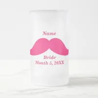 Bride Name Pink Mustache Frosted Glass Beer Mug