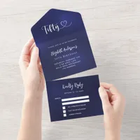 50th Birthday navy blue silver rsvp All In One Invitation