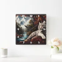 Tiger Relaxing by Mountain River Square Wall Clock