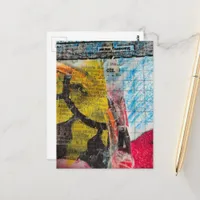 abstract collage yellow sun words postcard