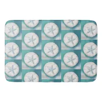 Teal Starfish and Sand Dollar Beachy  Bath Mat