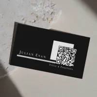 Modern Simple Monochrome Black and White QR Code Business Card