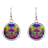 Psychedelic Vibrant Colorful Retro Mushrooms Earrings