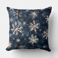 Simple Dark Blue with Snowflakes Throw Pillow