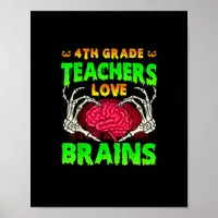 4th Grade Teacher Skeleton Heart Hands Halloween L Poster