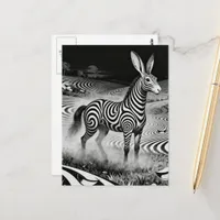 Black an White Op art Fantasy Rabbit Horse Critter Postcard