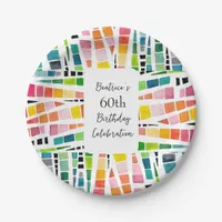  60th Birthday Watercolor Geometric Pattern Paper Plates