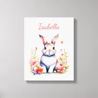 Personalized Bunny Rabbit in Pink Flowers Canvas Print