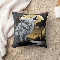 Majestic Wolf Howling at Moonlight. Throw Pillow