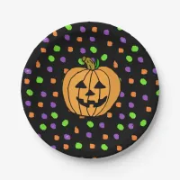 Happy Halloween Pumpkin Polka Dot Paper Plates