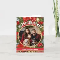 Merry Christmas Leaves Berries Photo Greeting Holiday Card