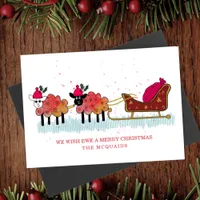 Fun Christmas sheep pulling Santa's sleigh Holiday Card