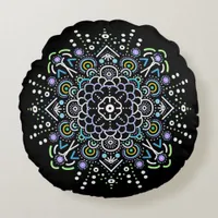 Black, Purple and Green Mandala  Ornament Round Pillow