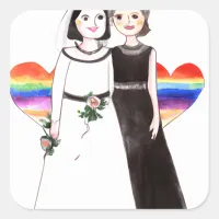 Bride and Bride Lesbian Rainbow Heart Square Sticker