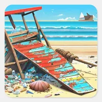 Personalized Abandoned Beach  Lifeguard Chair Square Sticker