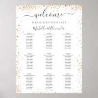 Wedding seating chart white gold glitter dust