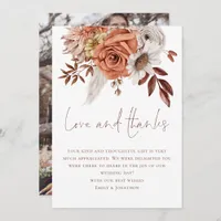 Boho Florals Photo Love Thanks Brown Text Wedding Card