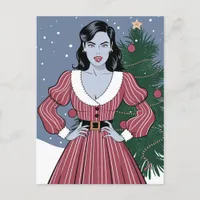 Vampire Lady Blue Skin Christmas Postcard