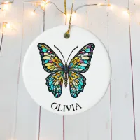 Personalized Colorful Stained Glass Butterfly Ceramic Ornament