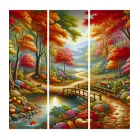 Enchanted Fantasy Autumn Forest Pathway | Triptych