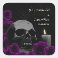 Spooky Skull Purple Roses Gothic Halloween Weddin Square Sticker