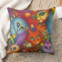 Colorful Crazy Kitty Cat Kitten Collage Throw Pillow