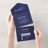 70th Birthday navy blue silver rsvp All In One Invitation