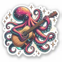 Funny Cartoon Octopus Playing Guitar Sticker