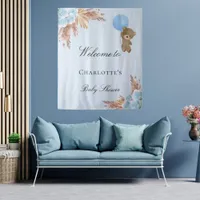 Baby shower teddy bear boy blue pampas grass  tapestry