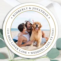 Custom Photo Elegant Wedding Return Address Classic Round Sticker