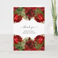 Burgundy Red and Gold Vintage Roses Quinceañera Thank You Card