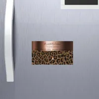 Leopard black brown sparkle glam bronze metallic business card magnet