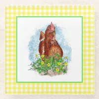 Hand drawn Chicken Art Glass Coaster