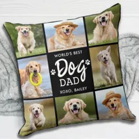 World's Best DOG DAD Custom 8 Photo Collage Throw Pillow