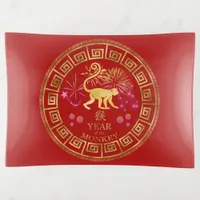 Chinese Zodiac Monkey Red/Gold ID542 Trinket Tray