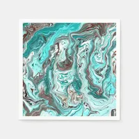 Teal and Black Marble Fluid Art Napkins