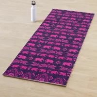 Pink Blue Indian Elephant Tribal Patterned Yoga Mat