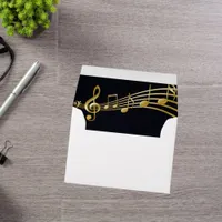 Birthday black gold music notes envelope